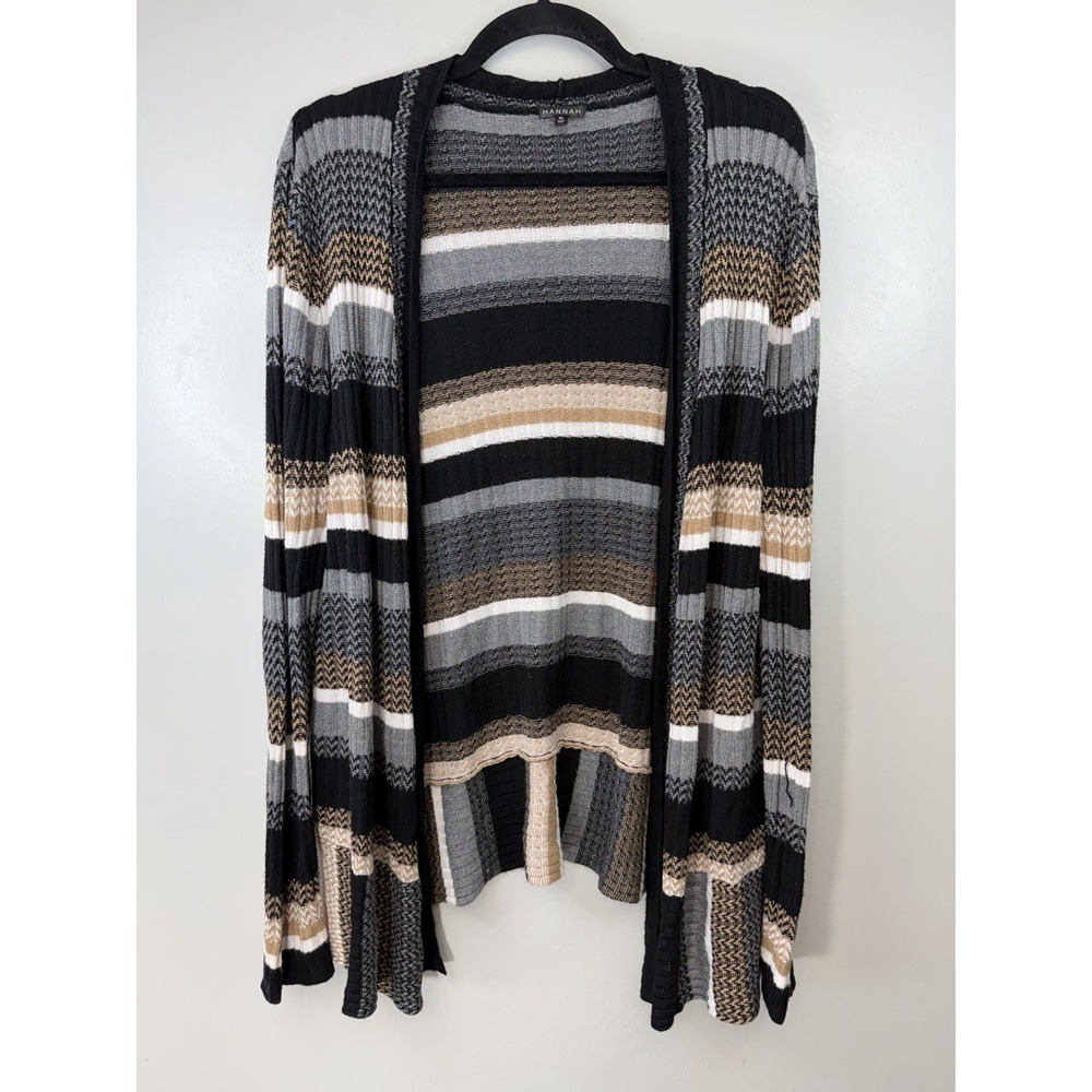 Hannah‎ Size XL Striped Open Front Cardigan With A Slight Peplum Hem